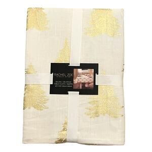 Rachel Zoe Metallic Gold Christmas Trees Holiday Tablecloth 60x120 Cotton New